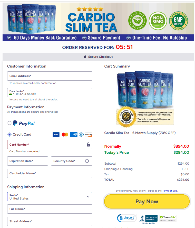 Cardio Slim Tea-Checkout